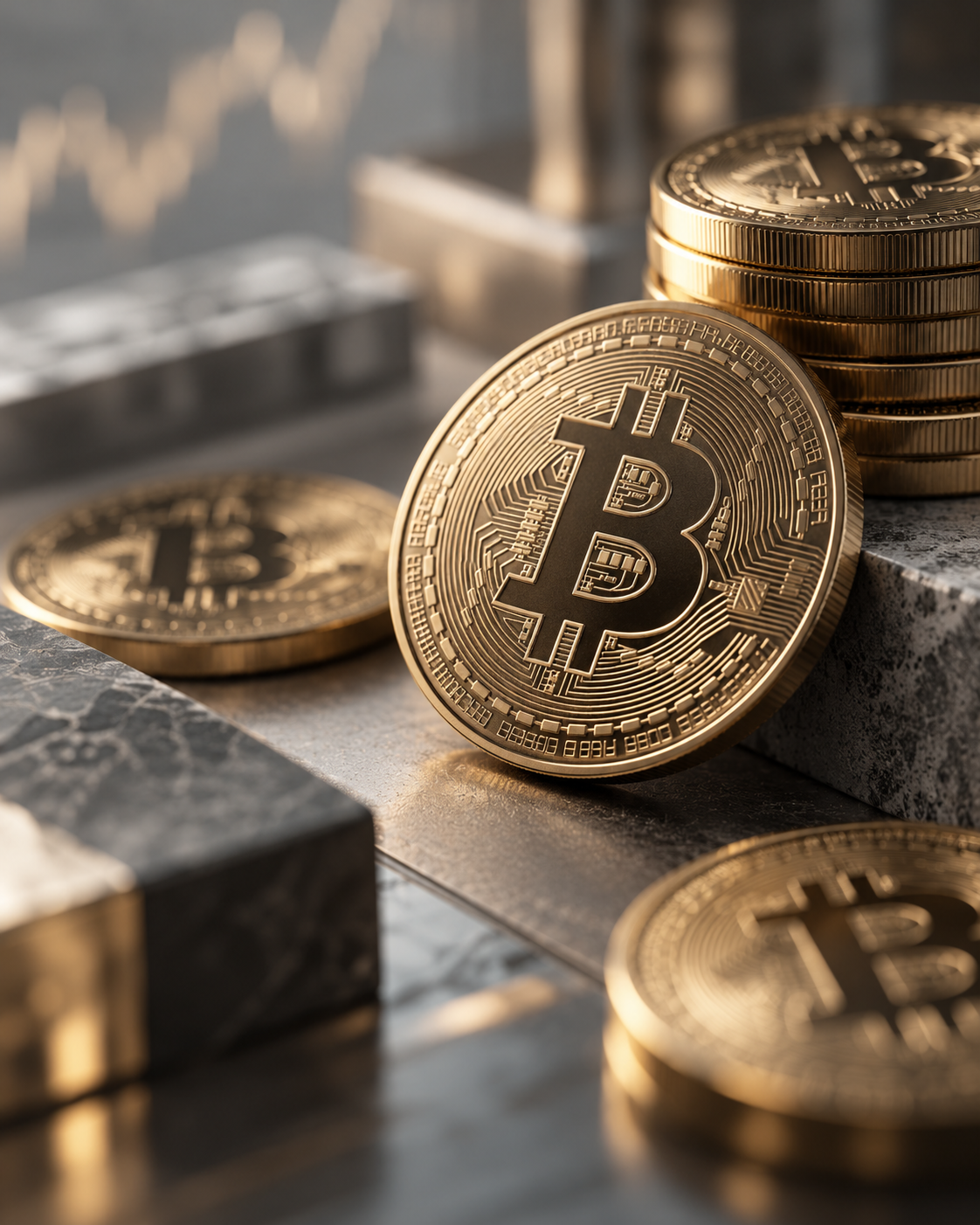 เหรียญ Bitcoin บนหินอุตสาหกรรม ภาพ Artwork ประจำหมวด ไม่ใช่ราคาหรือผลการลงทุน